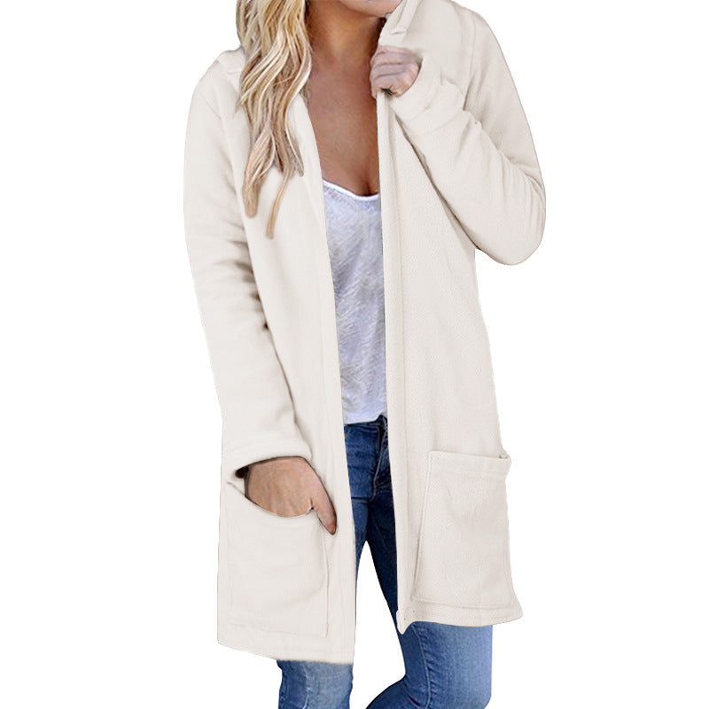 Hooded Loose Long Full Sleeve Solid Coat