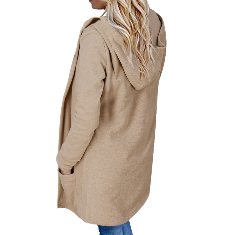 Hooded Loose Long Full Sleeve Solid Coat