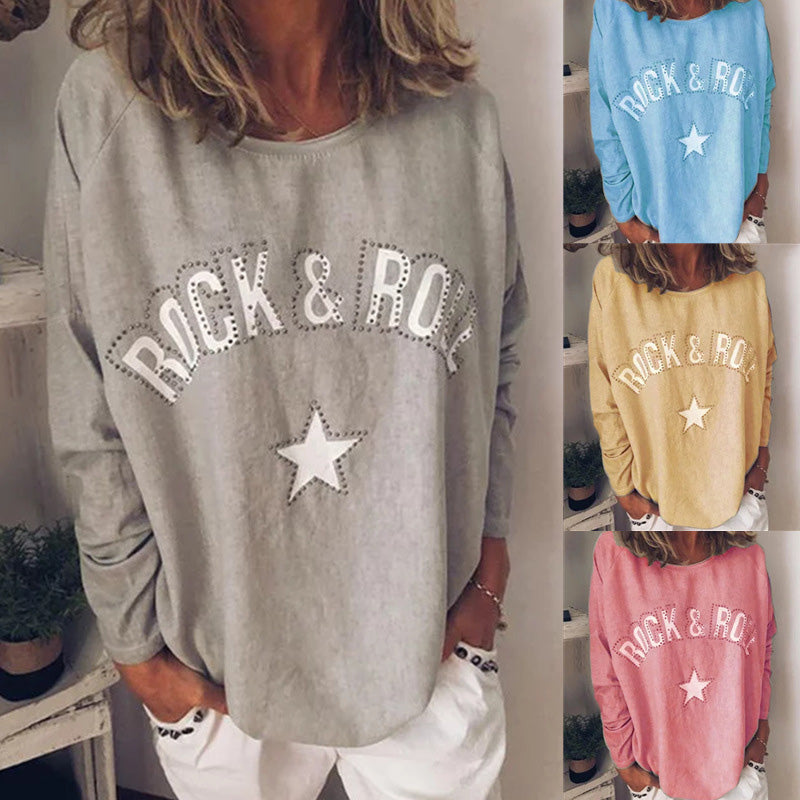 Rhinestone Plus Size Pullover Crew Neck Sweatshirts