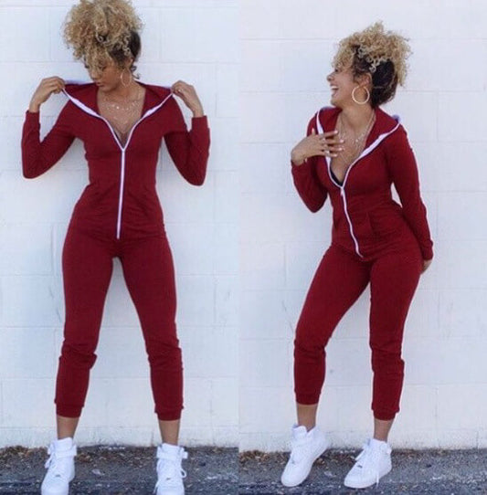 Bodycon Sports Fitting Hooded Jumpsuits