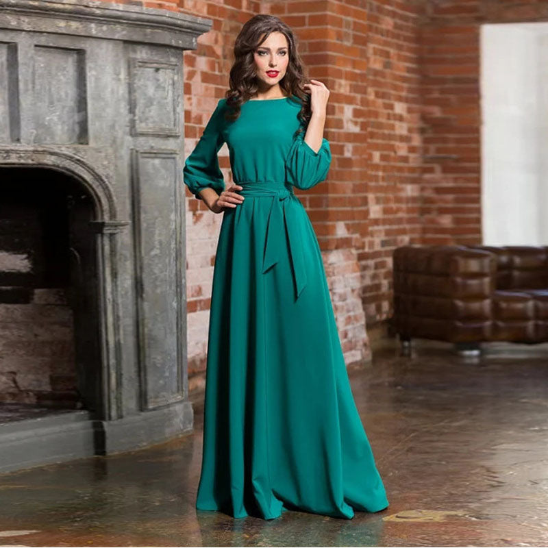 Vintage Lantern Sleeve Pleated Maxi Dress