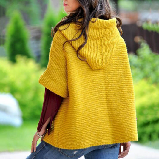 Button Up Half Sleeve Hooded Cardigan Sweater