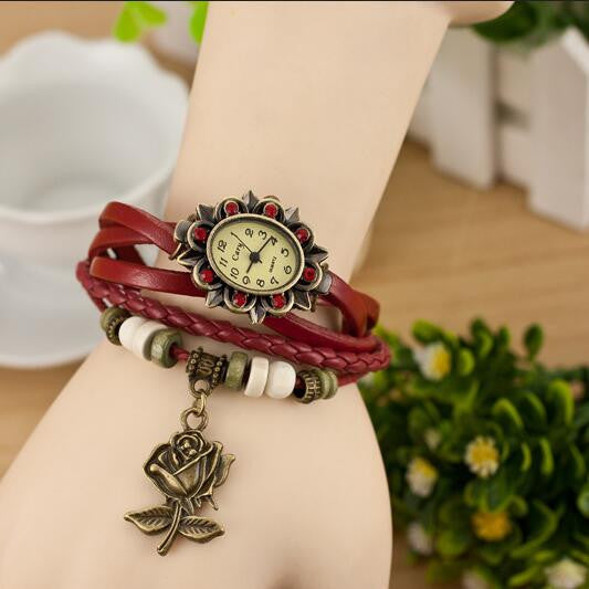 Retro Style Rose Pendant Multilayer Watch