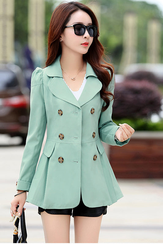 Double Breasted Long Sleeves Lapel Slim Short Coat