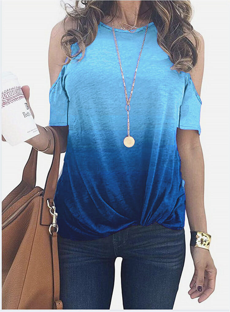 Summer Print Cutout Loose Short Sleeve T-shirts