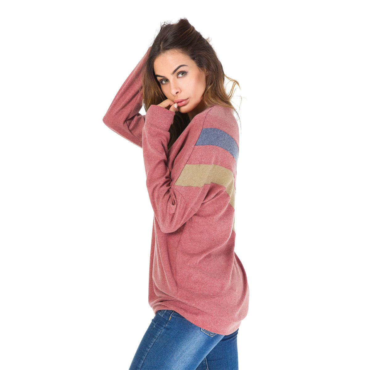 Scoop Patchwork Long Sleeves Loose T-shirt