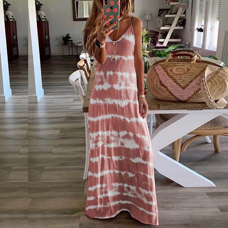 Sleeveless Printed Stripe Long Dress