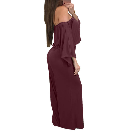 Off Shoulder Wide Leg Backless Loose Jumpsuits