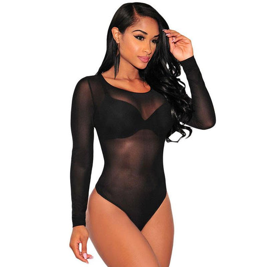 Long Sleeves Mesh Sheer Bodysuit