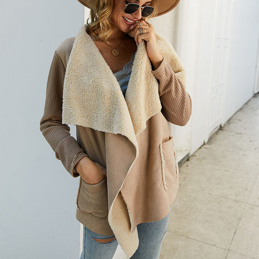 Asymmetrical Waffle Sleeve Lapel Coat