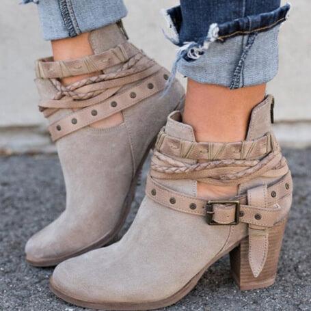 Chunky Heels Strap Casual Ankle Boots