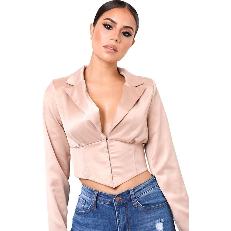 Slim Fastener Satin Cropped Blazer