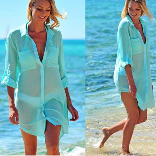 3/4 Sleeve Cover Up Shirt Dress