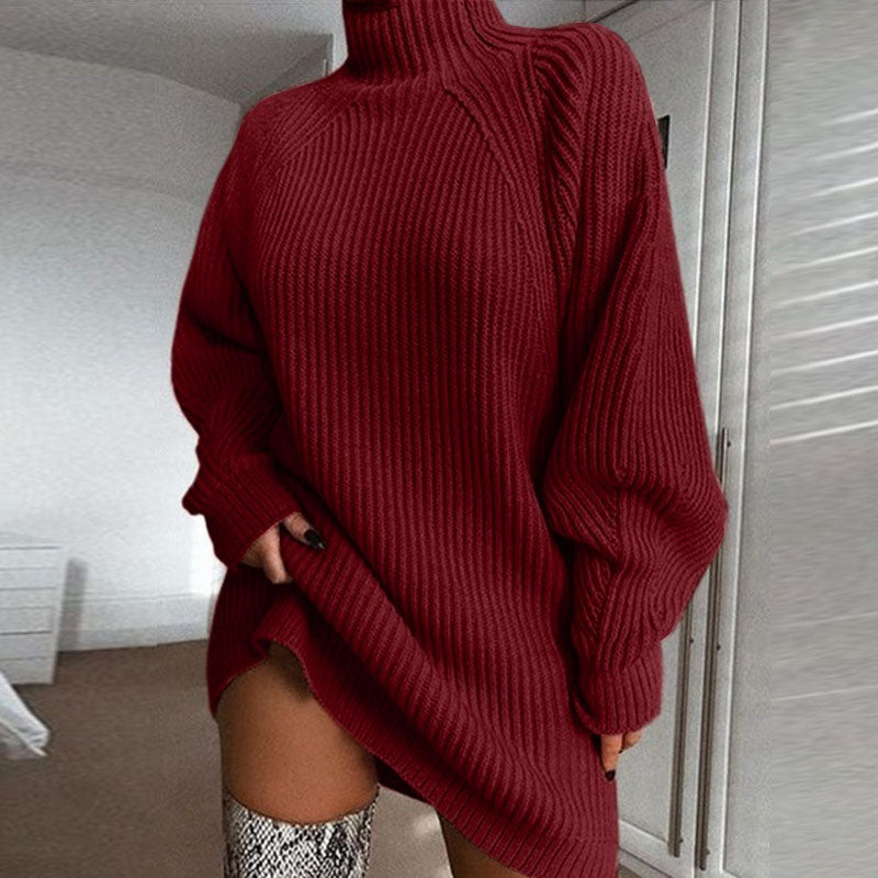 Loose Turtleneck Balloon Sleeve Sweater Dress