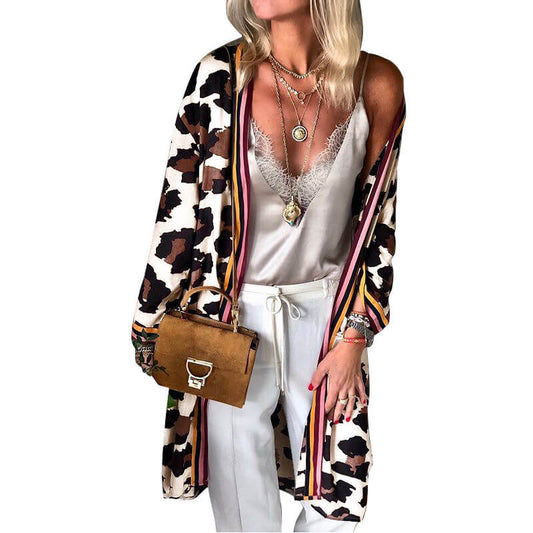 Leopard Open Front Midi Coat