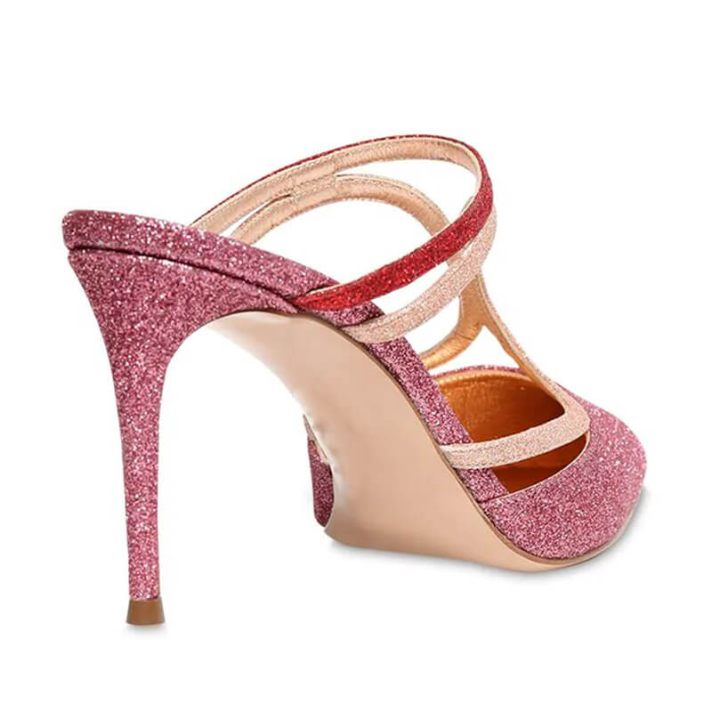 Summer Sequin Point Toe High Heel Mule Sandals