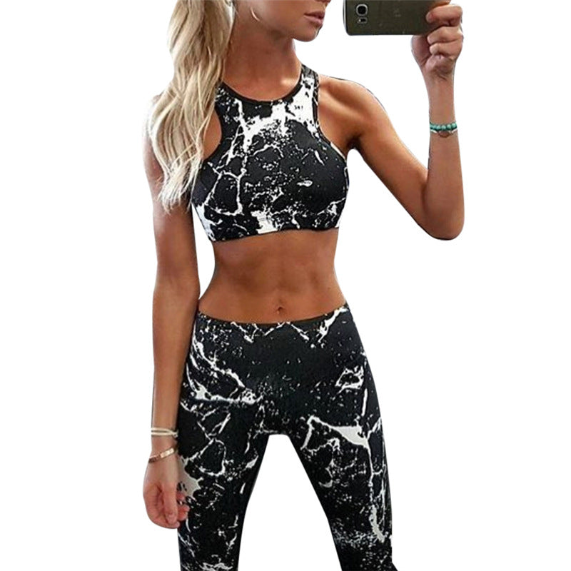 3D Galaxy Print Crop Top High Waist Leggings Women Two Pieces Yoga Sports Set