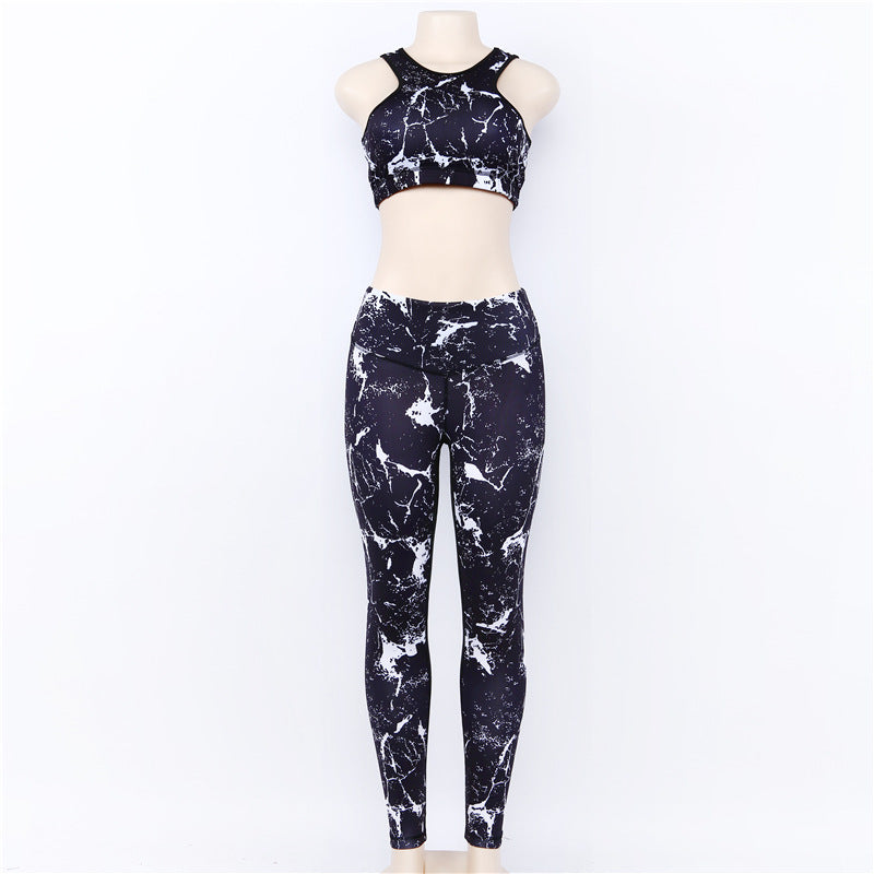 3D Galaxy Print Crop Top High Waist Leggings Women Two Pieces Yoga Sports Set