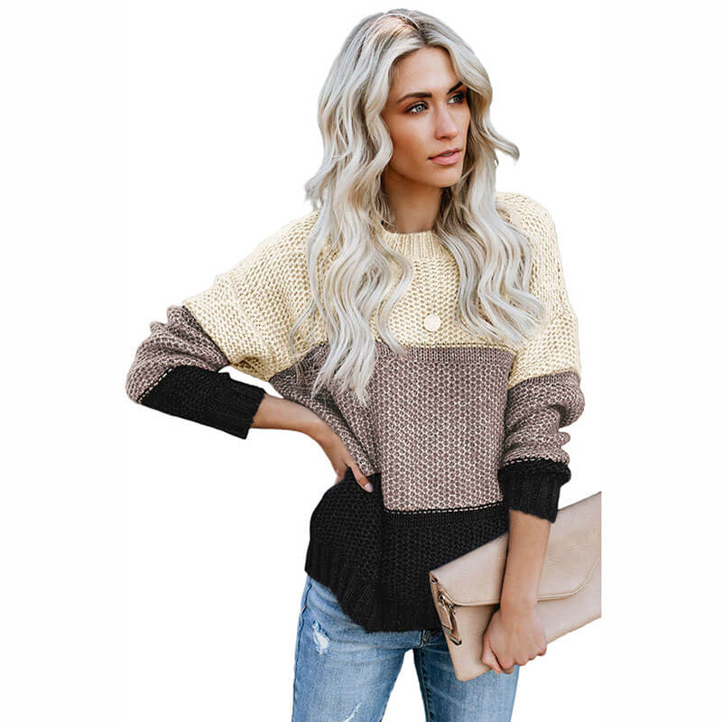 Striped Colorblock Crew Neck Sweater