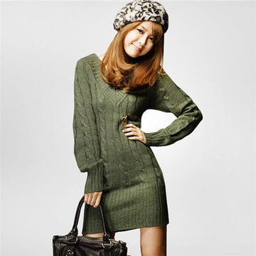 V Neck Cable Knitted Plus Size Sweater Dress