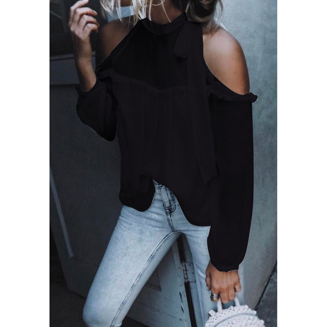 Bear Shoulder Straps Transparent Loose Chiffon Blouse