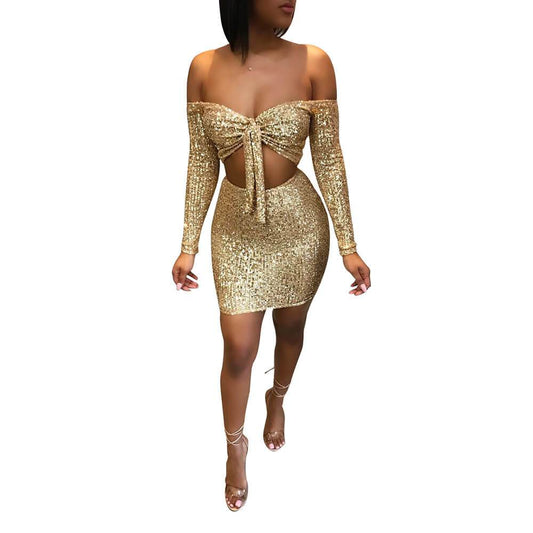 Off Shoulder Crop Top Bright Short Skirt Set