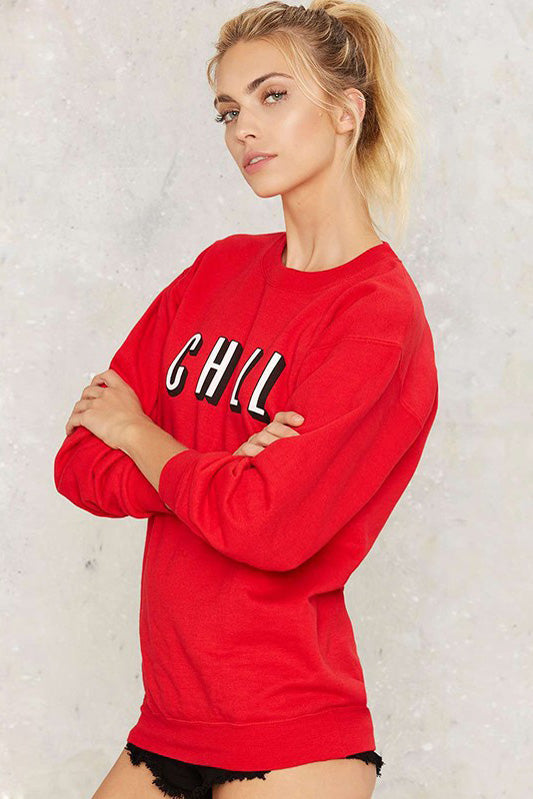 Letter Print Round Neck Loose Long Sleeves Sweatshirt