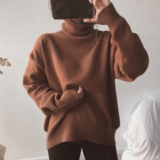 High Neck Turtleneck Loose Long Sleeves Women Pullover Sweater