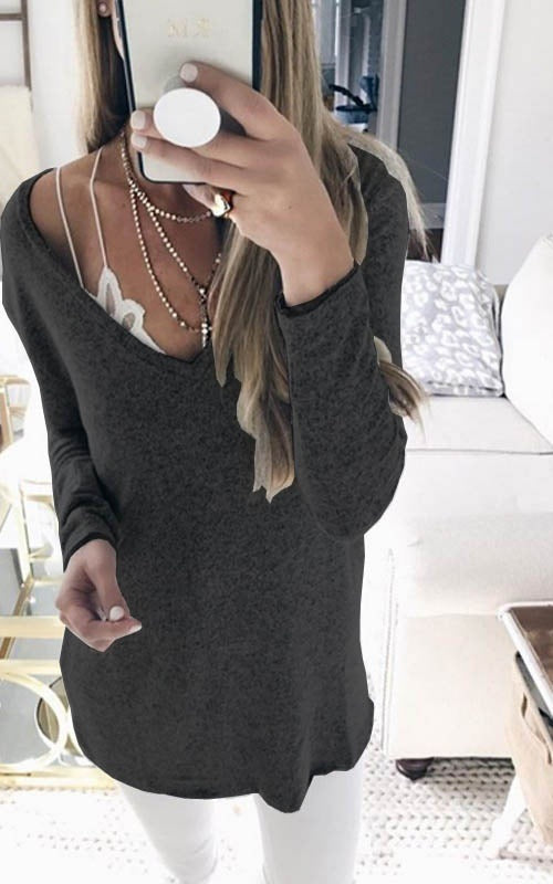 Candy Solid Color V-neck Casual Loose Women Pullover Sweater