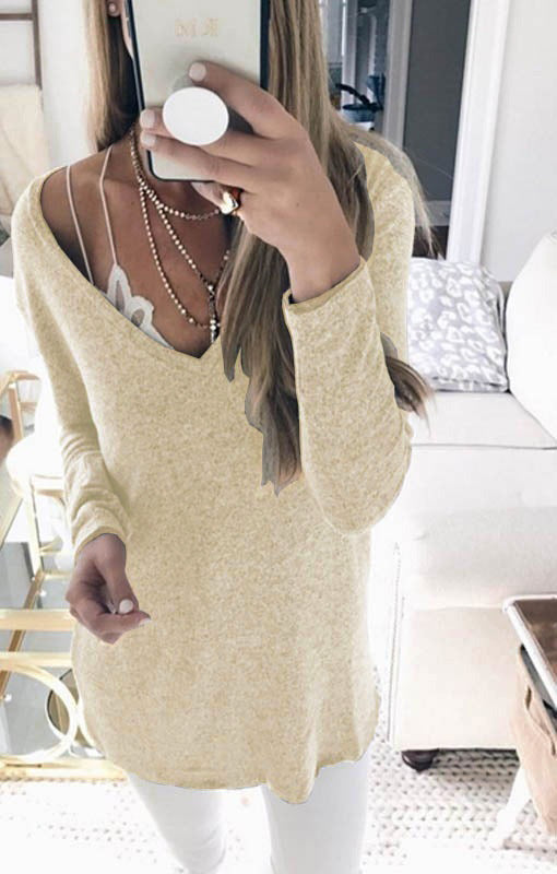 Candy Solid Color V-neck Casual Loose Women Pullover Sweater