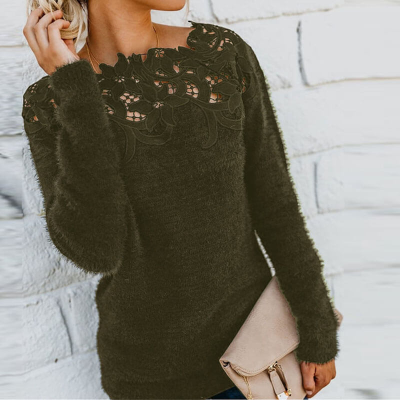 Hollow Out Lace Pure Color Sweater