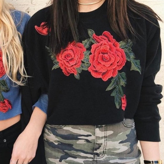 Embroidery Flowers Long Sleeves Sweatshirt