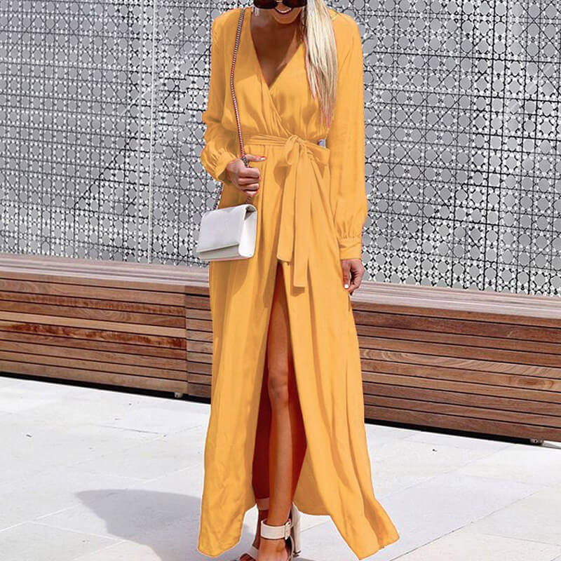 Strappy Tie Waist Slit Wrap Maxi Dress