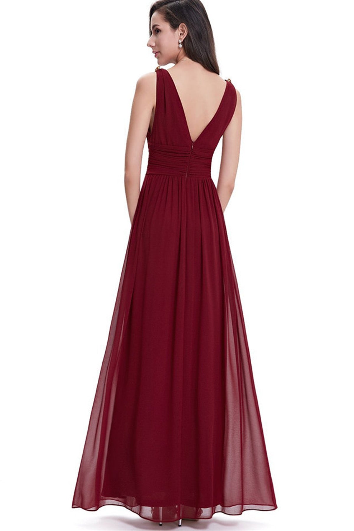 V-neck Straps High Waist Backless Long Chiffon Party Dress