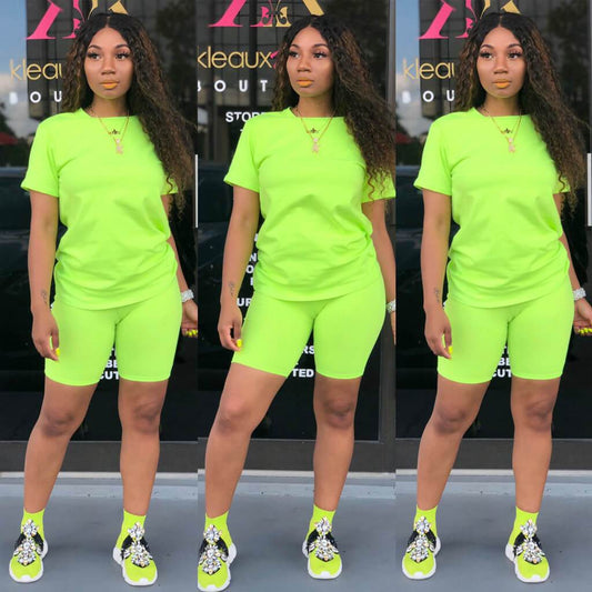 Sports Bright Color Skinny Short Sleeve Pants Sets