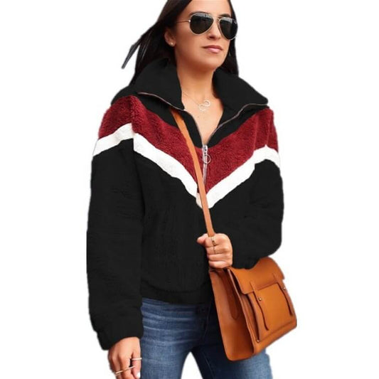 Zipper Up Sherpa Stripes Hoodie