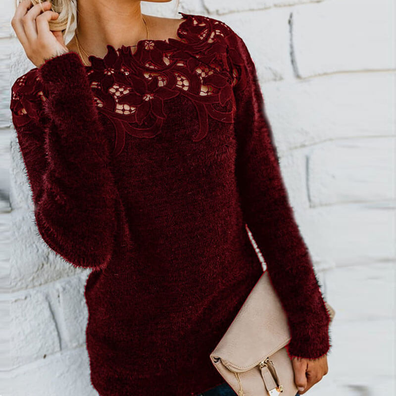 Hollow Out Lace Pure Color Sweater