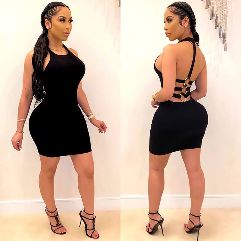 Sexy Backless Halter Short Bodycon Dress