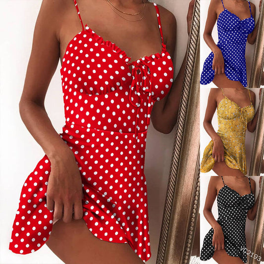 Polka Dots Low Cut Sling Short Dress