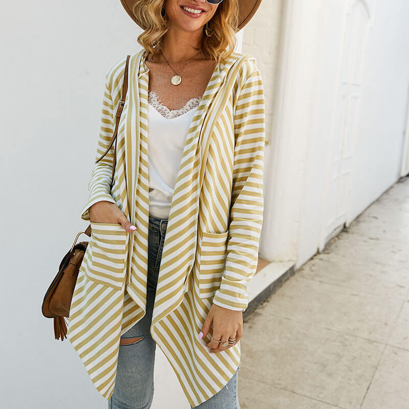 Irregular Open Front Stripes Cardigan