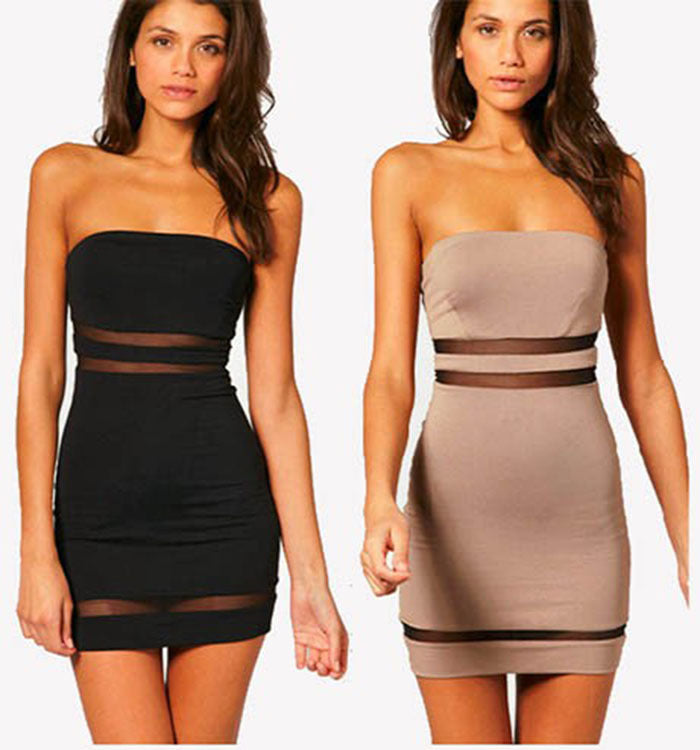 Sexy Strapless Slim Sleeveless Hollow Short Dress