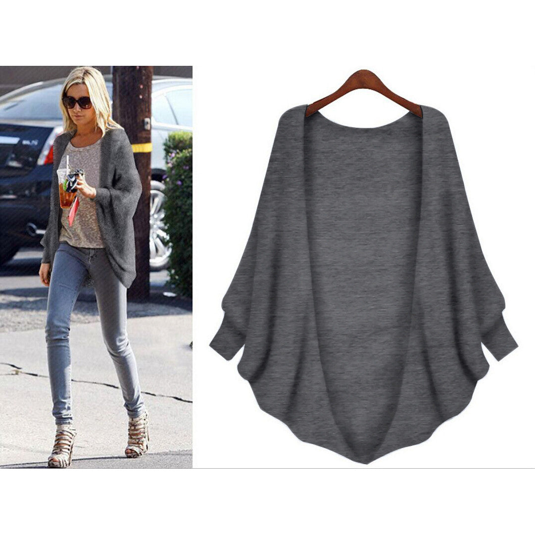 Loose Long Bat-wing Sleeves V-neck Regular Cardigan