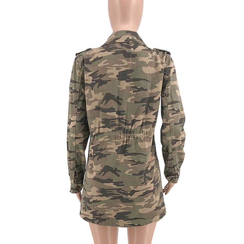 Loose Rivet Decorated Camo Coat