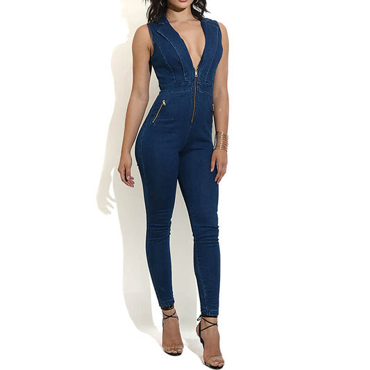 Denim Blue Sleeveless Skinny Jumpsuit