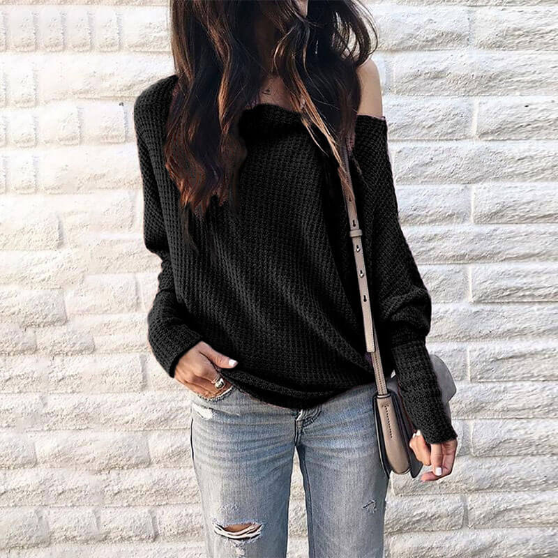 Scoop Neck Lantern Sleeve Pure Color Sweater