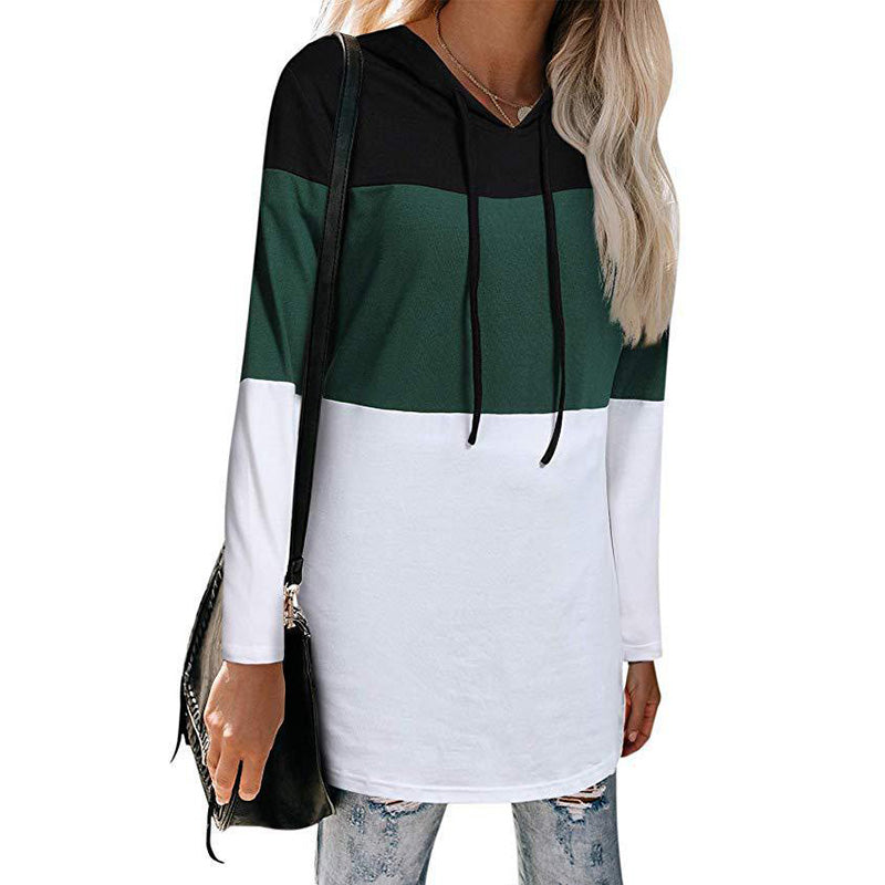 Pullover Drawstring Loose Colorblock Long Hoodies