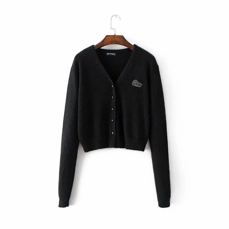 Pure Color V-neck Long Sleeves Short Cardigan
