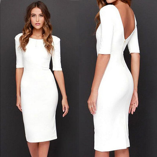 Clearance Zipper Backless Half Sleeve Knee-length Dress