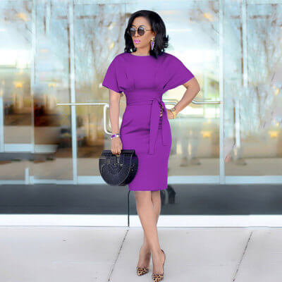 OL Plus Size Belt Bodycon Work Dress