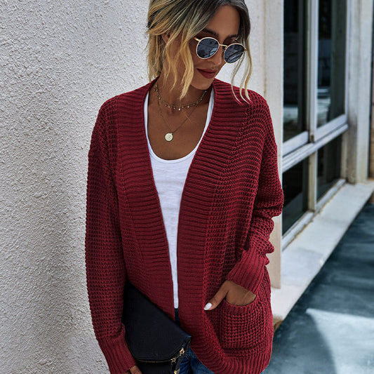 Open Front Knitted Soild Sweater Cardigan